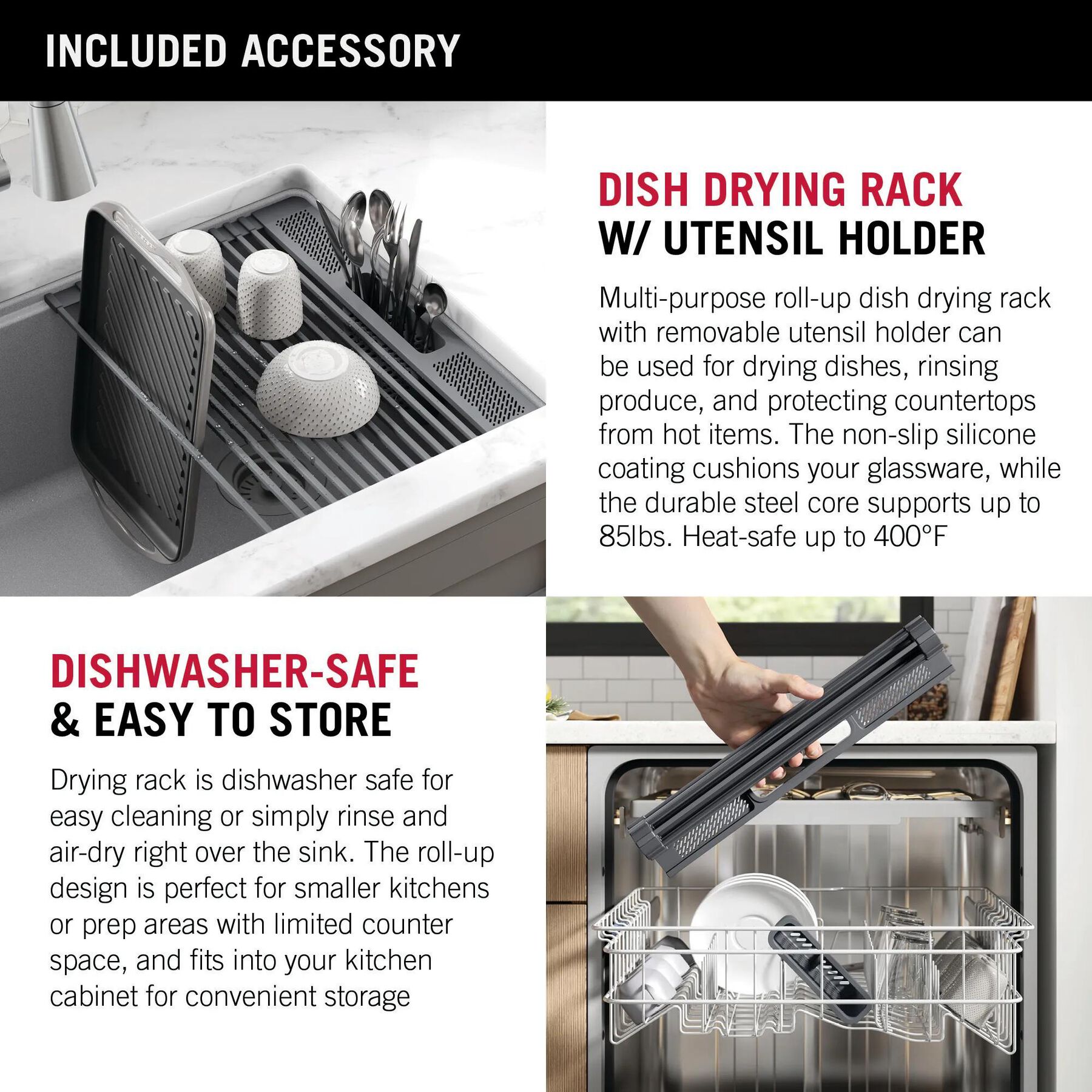 32&rdquo; Granite Composite Workstation Kitchen Sink Undermount Single Bowl with WorkFlow&trade; Ledge and Accessories in Dark Grey